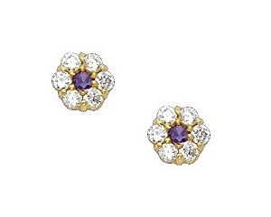 lovely purple flower cubic zirconia gold baby birthstone earrings